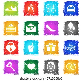 wedding vector web icons in grunge style for user interface design