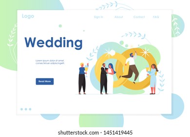 Wedding vector website template, web page and landing page design for website and mobile site development. Wedding ceremony organization concept.