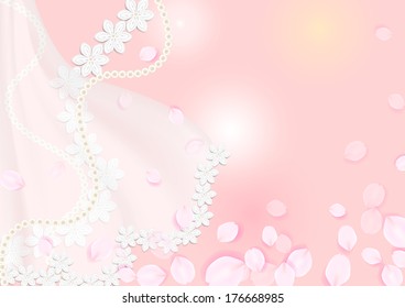 Wedding veil and pink petals