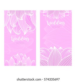 Wedding vertical pink flyers with waves. Vector illustration