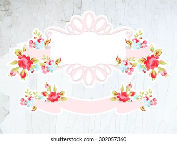 Wedding vignettes, design elements collection on wood background for scrap booking and design.