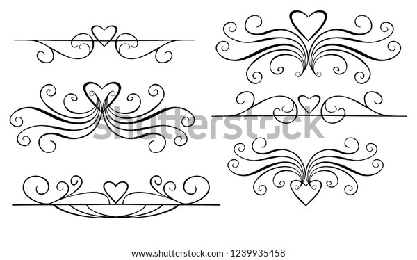 Wedding vignettes. Romantic vignettes. Vector\
collection of hand drawn borders in sketch style. Hearts and\
abstract dividers for your\
design.