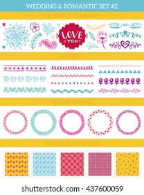 Wedding vintage big collection. Romantic hand drawn vector floral set with different elements. 