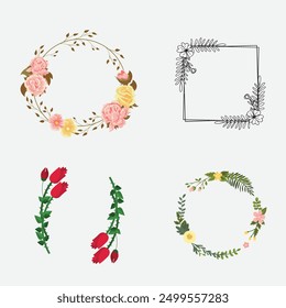 Wedding vintage elements big collection. Romantic hand drawn vector floral set with frames, flowers, leaves and ribbons. Save the Date and Invitation.