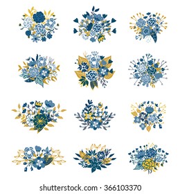 Wedding vintage elements collection. Romantic hand drawn vector floral set with frames, flowers, leaves 