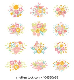 Wedding vintage elements collection. Romantic hand drawn vector floral set with frames, flowers, leaves 
