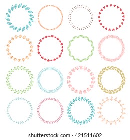 Wedding vintage elements collection. Romantic hand drawn floral frames set with flowers and leaves. 