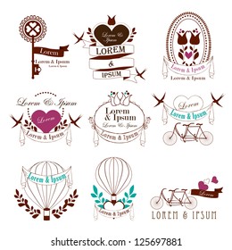 Wedding Vintage Elements Isolated On White Background - Vector Illustration, Graphic Design Editable For Your Design. Valentines Day Elements. Logo Symbols
