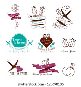 Wedding Vintage Elements Isolated On White Background - Vector Illustration, Graphic Design Editable For Your Design. Valentines Day Elements. Logo Symbols