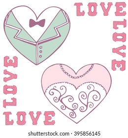 Wedding vintage elements. Postcard for valentine's day. Romantic vector sketch illustration.