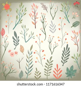 Wedding vintage floral elements collection. Romantic hand drawn vector set for design