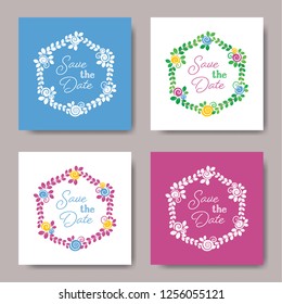Wedding vintage floral wreath save the date cards