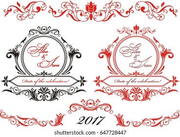 Wedding vintage frames. Press wall. A set of monograms in vector form.