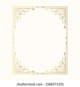 Wedding vintage gold rectangular frame. Vector isolated golden victorian border.