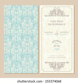 Wedding vintage invitation card or announcement with beautiful floral elements.