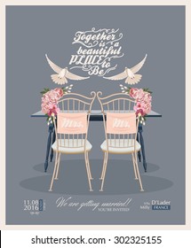 Wedding vintage invitation card template vector with doves