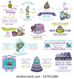 Wedding Vintage Invitation Collection - Dessert and Macaroon Theme - in vector