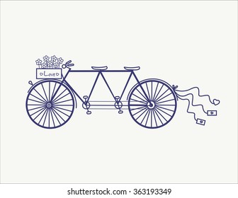 Wedding Vintage Tandem Bicycle Vector Icon Llustration Isolated