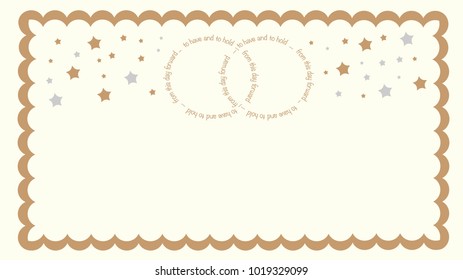 wedding vows shaped as interlocking wedding rings with gold stars and fancy border to make an invitation card