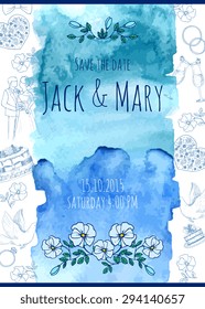 Wedding watercolor vector invitation. Save the date.