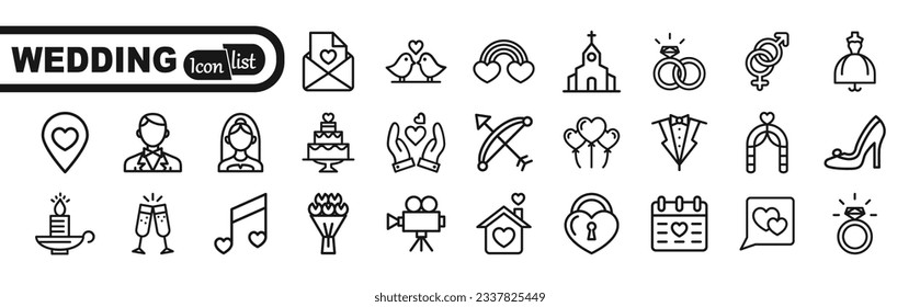 Wedding web icon set. Icons collection. Simple vector illustration.	