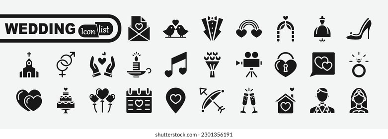 Wedding - web icon set. Outline icons collection. Simple vector illustration.