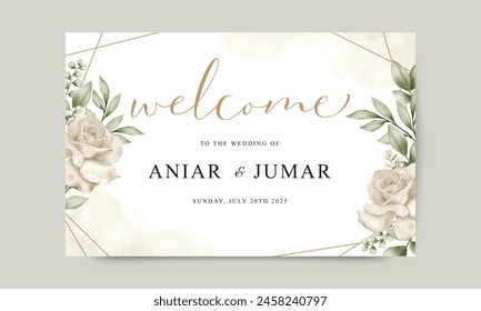 Wedding welcome sign template with beautiful white floral