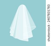 Wedding white Bridal veil isolated on blue background. Vector