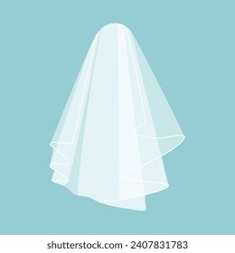 Wedding white Bridal veil isolated on blue background. Vector svg