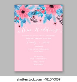 Wedding winter invitation with  wreath of poinsettia, needle, holly