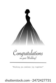 Wedding Wish Card: Girl Silhouette, Congratulations, Flat Vector Design