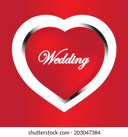 Wedding wording on bright red heart background  