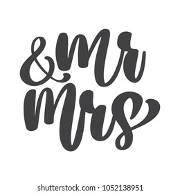 wedding words Mr. and Mrs. vector hand-written with pointed pen and ink and then autotraced traditional. Isolated on white background