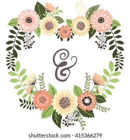 Wedding Wreath Floral.Heart Shape Floral Wreath.And Sign.