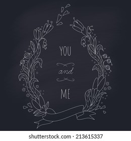 Wedding wreath on blackboard. EPS 10. Transparency. No gradients.