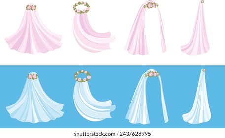 Wedding wreath with veil for bride template.