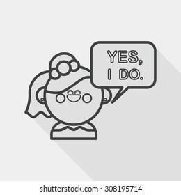 wedding yes i do words from bride flat icon with long shadow,eps, line icon