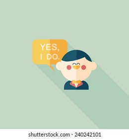 wedding yes i do words from groom flat icon with long shadow,eps10