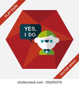 wedding yes i do words from groom flat icon with long shadow,eps10