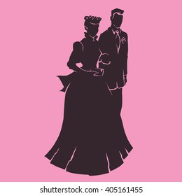 wedding,newlyweds,honeymooners,newly married.Silhouette of a loving couple. a romantic background .For cards, invitations and advertising