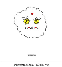 Wedding.Postcard with two bees in love.I love you.Vector