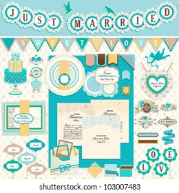 Wedding`s Day scrapbook elements. Vector illustration.