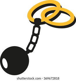 Weddings rings with shackle and iron ball prison