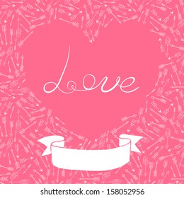 Weddings and Valentine's Day card with hearts and arrows. Vector illustration.