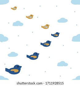 Wedge of flying birds. Color pattern