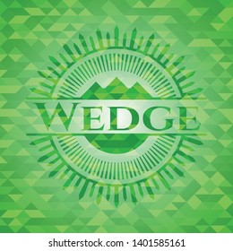 Wedge green emblem with triangle mosaic background. Vector Illustration. Detailed.