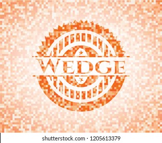 Wedge orange tile background illustration. Square geometric mosaic seamless pattern with emblem inside.