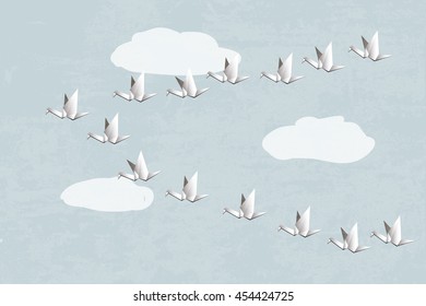 a wedge of origami cranes card