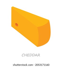 Wedge Piece Of Tasty Yellow Cheddar Cheese Isolated On White Background. Isometric View. Vector