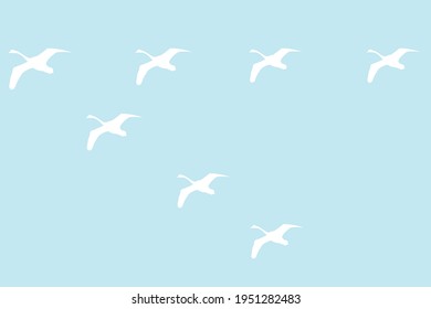 A Wedge Of Swans Flying Sin The Sky, Silhouette, Isolated. Vector Stock Illustration.migratory Birds And Bird Migration From The South. 